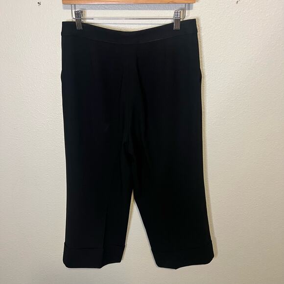 St.John Caviar Black Wide Leg Cropped Dress Pants Size 8 - Picture 6 of 6